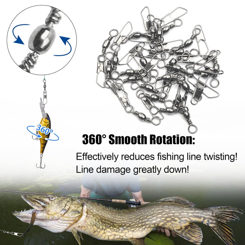 Shaddock Fishing Fishing Barrel Swivels Snaps, 100pcs Snap Swivels Fishing Tackle Leader Line Lure Connector Accessories High Strength Solid Rings for Saltwater Freshwater, Black, 14# - Image 5